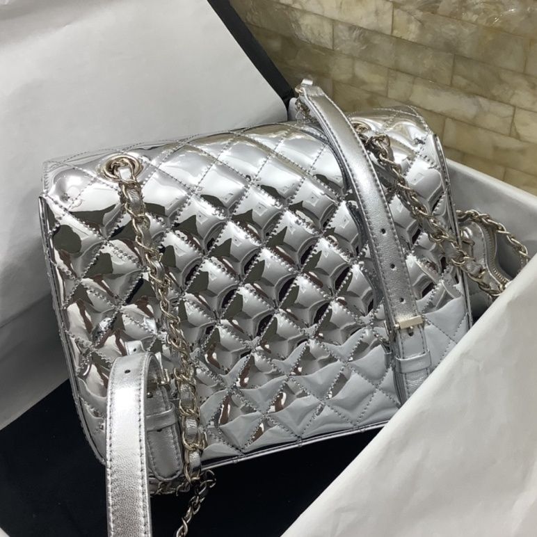 silver backpack