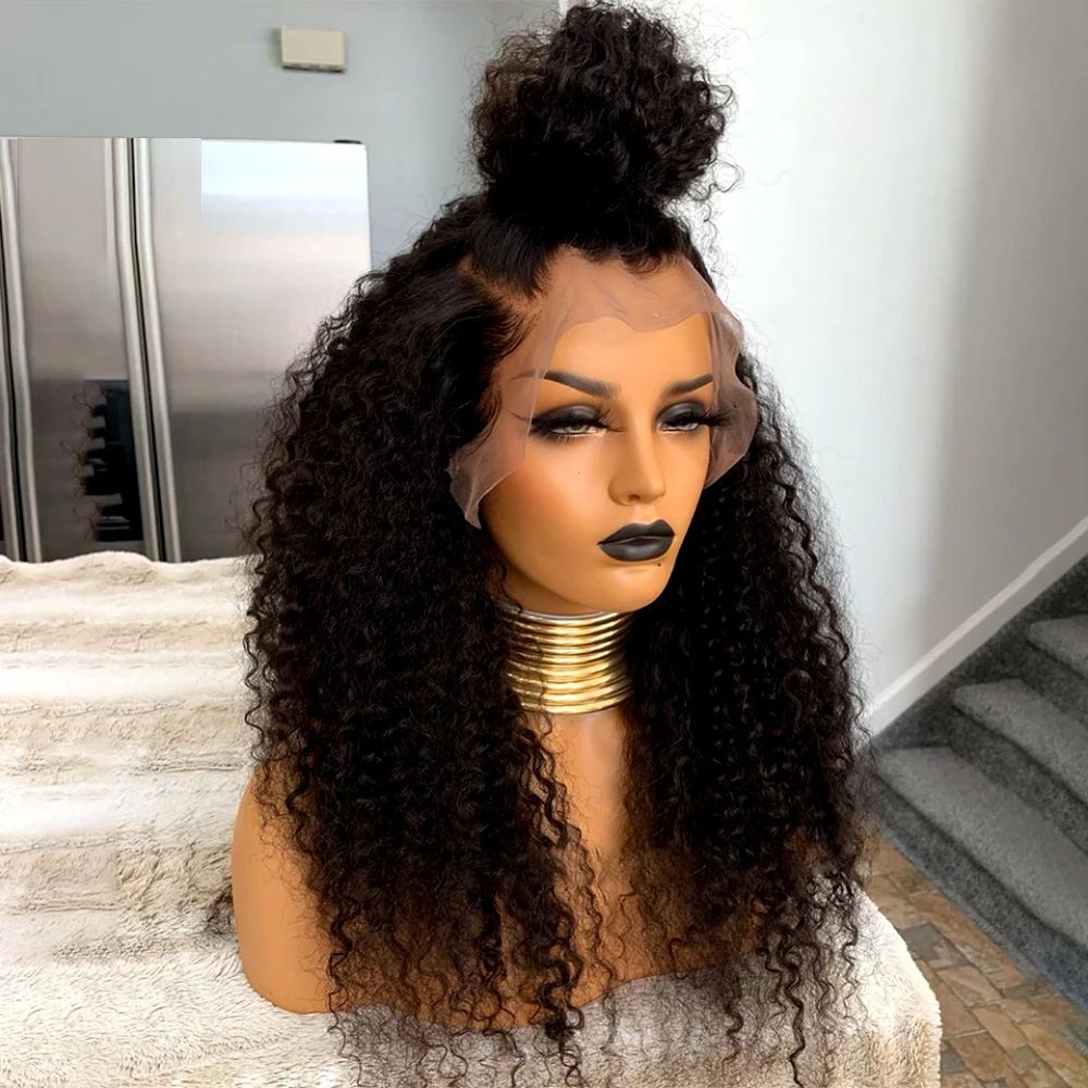 200density Black Glueless Curly Human Hair Wig for Women Water view 2