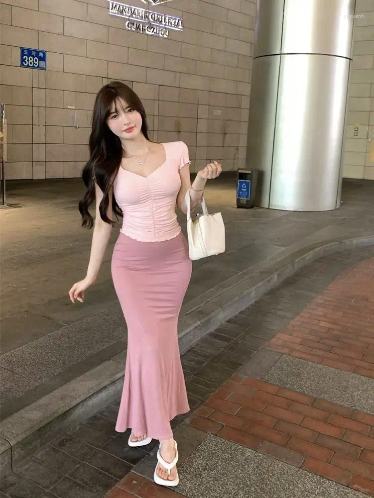 Pink skirt top set
