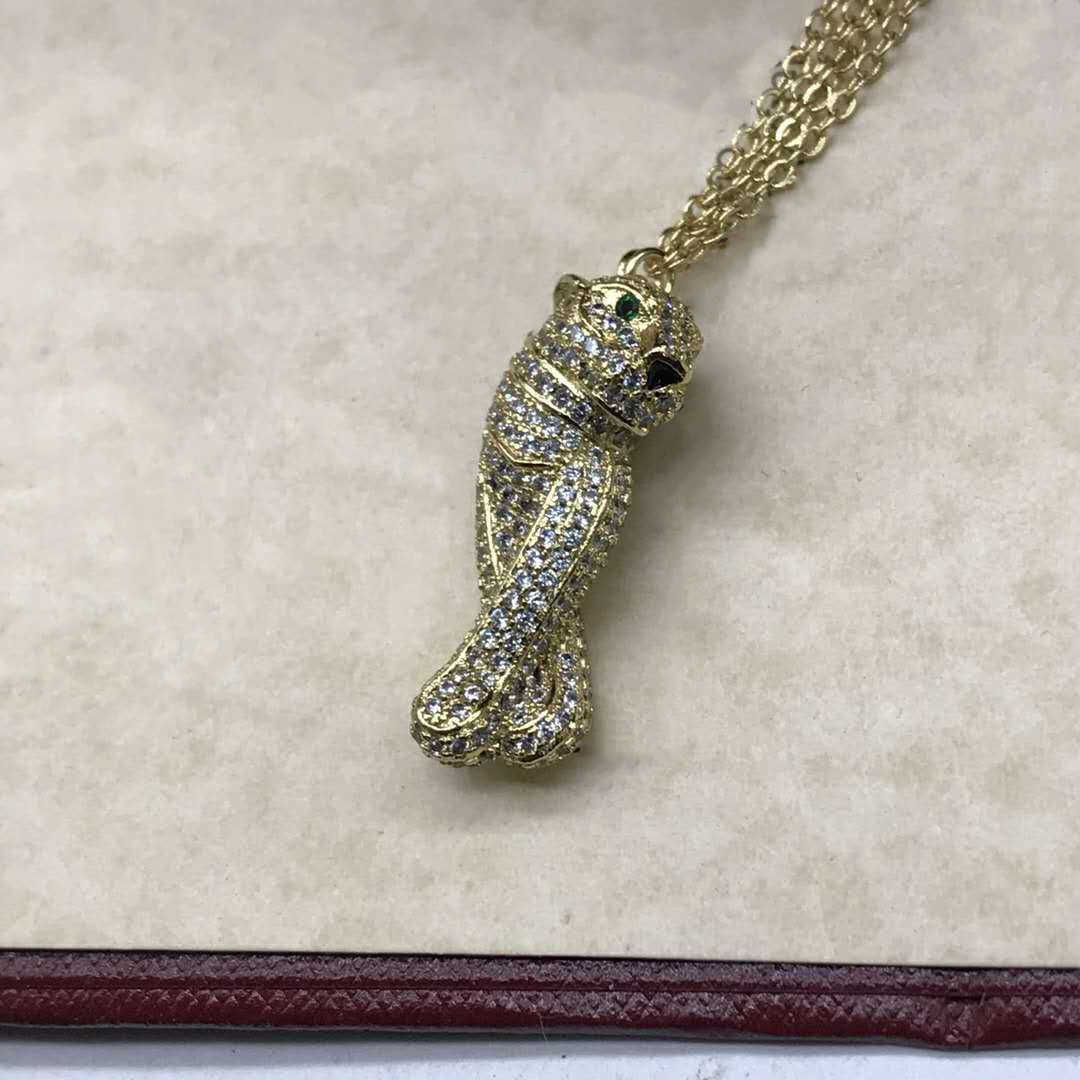 Collier de tête de léopard en diamant complet en or