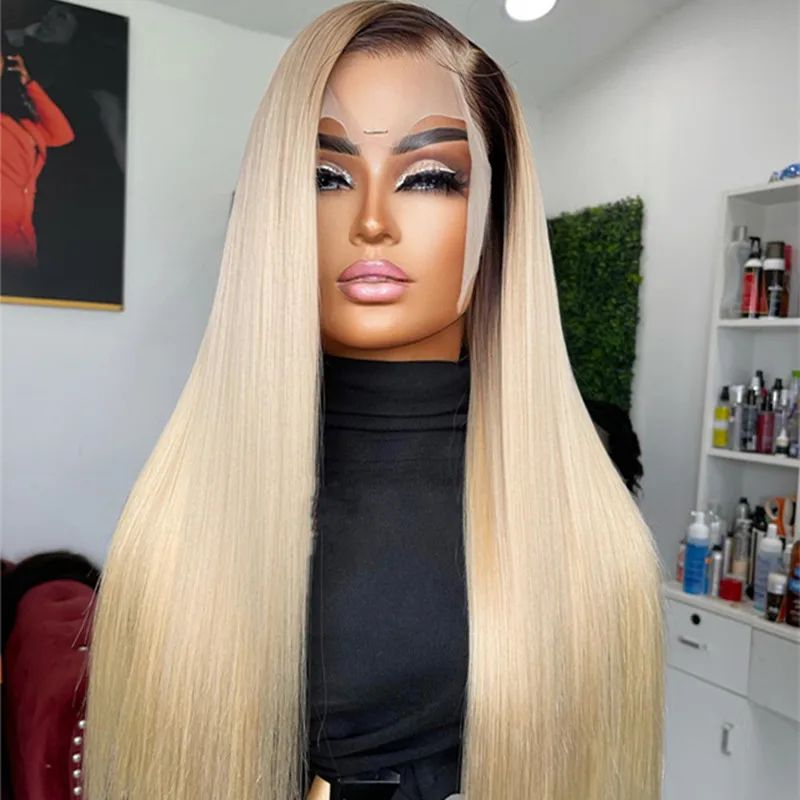 180density Highlights Blonde Human Hair 360 Lace Frontal Wig Brown view 2