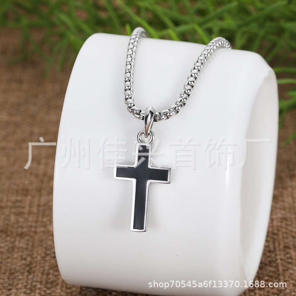 Black Striped Cross Necklace