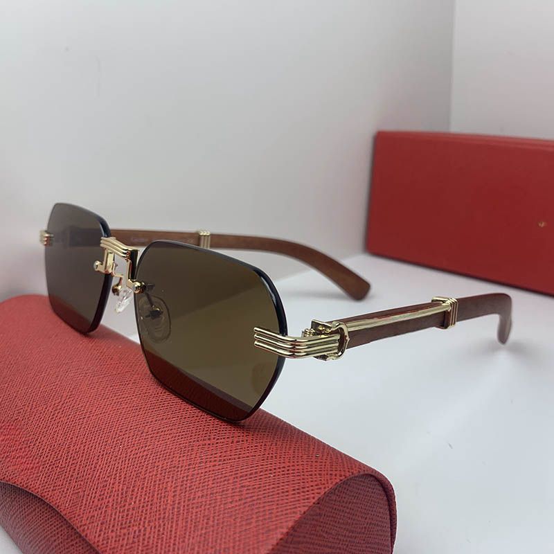 mens desiger sunglasses cartHead Composite Metal Rimless Optical Frame Classic Rectangle Square gold sunshade 2A764 cart_voghion.com