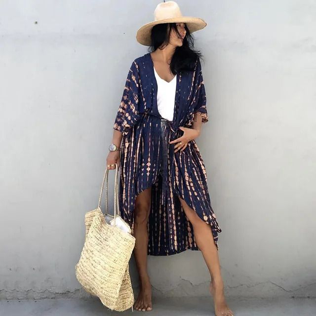 navy tie dye kimono