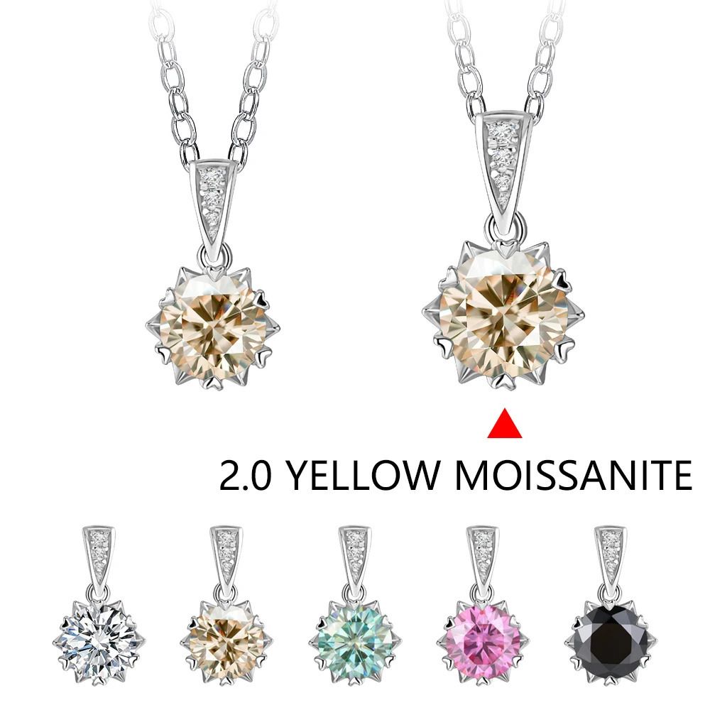 2.0yellow Moissanite-с 925 ожерельем