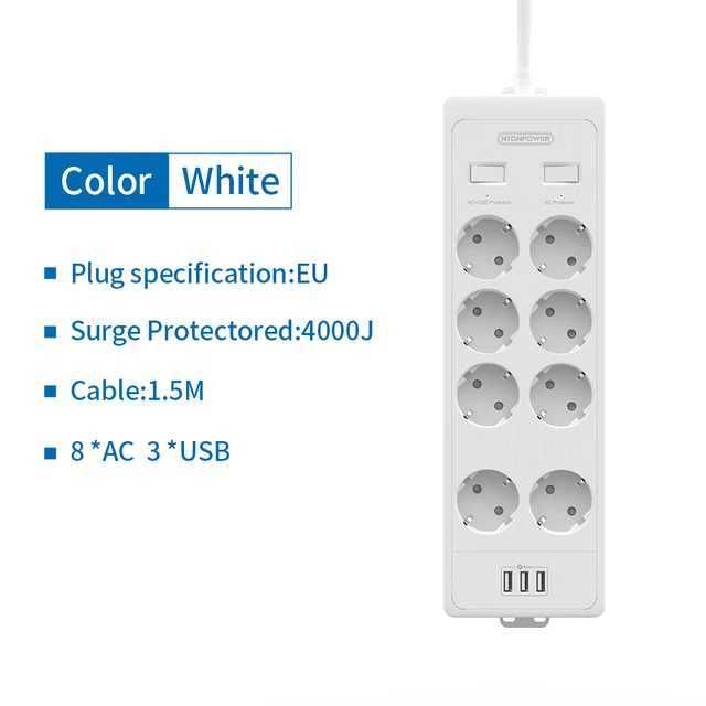 8AC 3USB 화이트 -EU 플러그