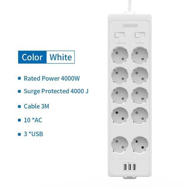 10ac 3usb witte 3m-EU-stekker