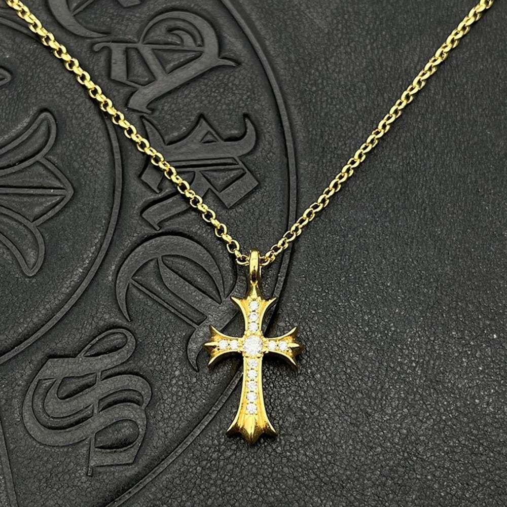 22K Gold Cross White Diamond-Pearl Cha