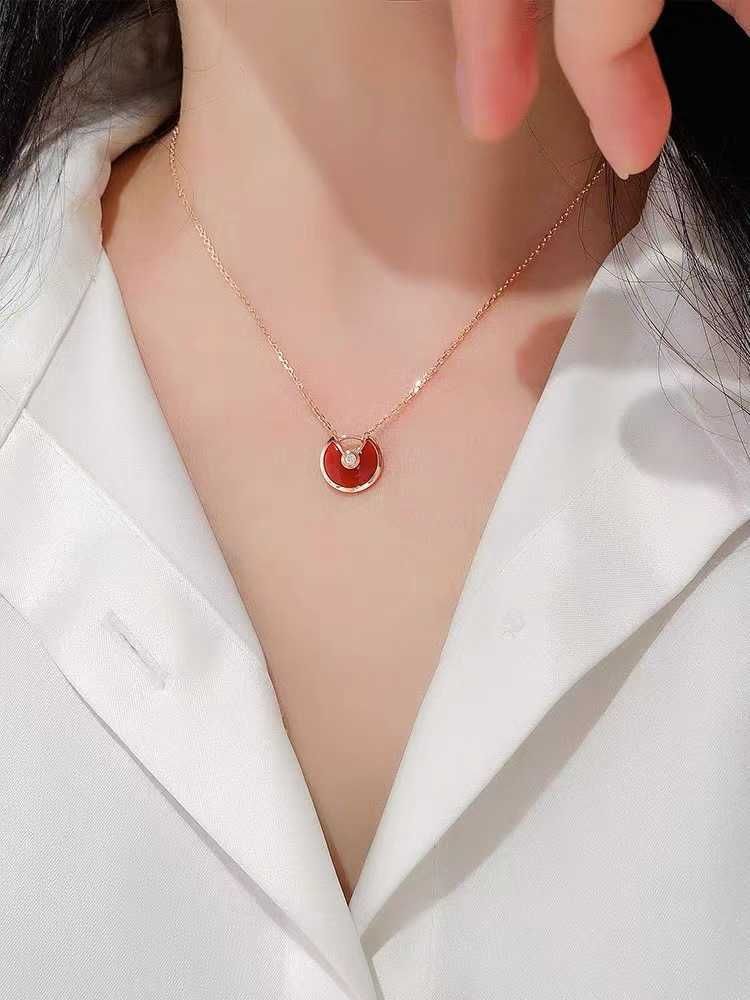 Platinum Amulet Necklace (red Agate)-9