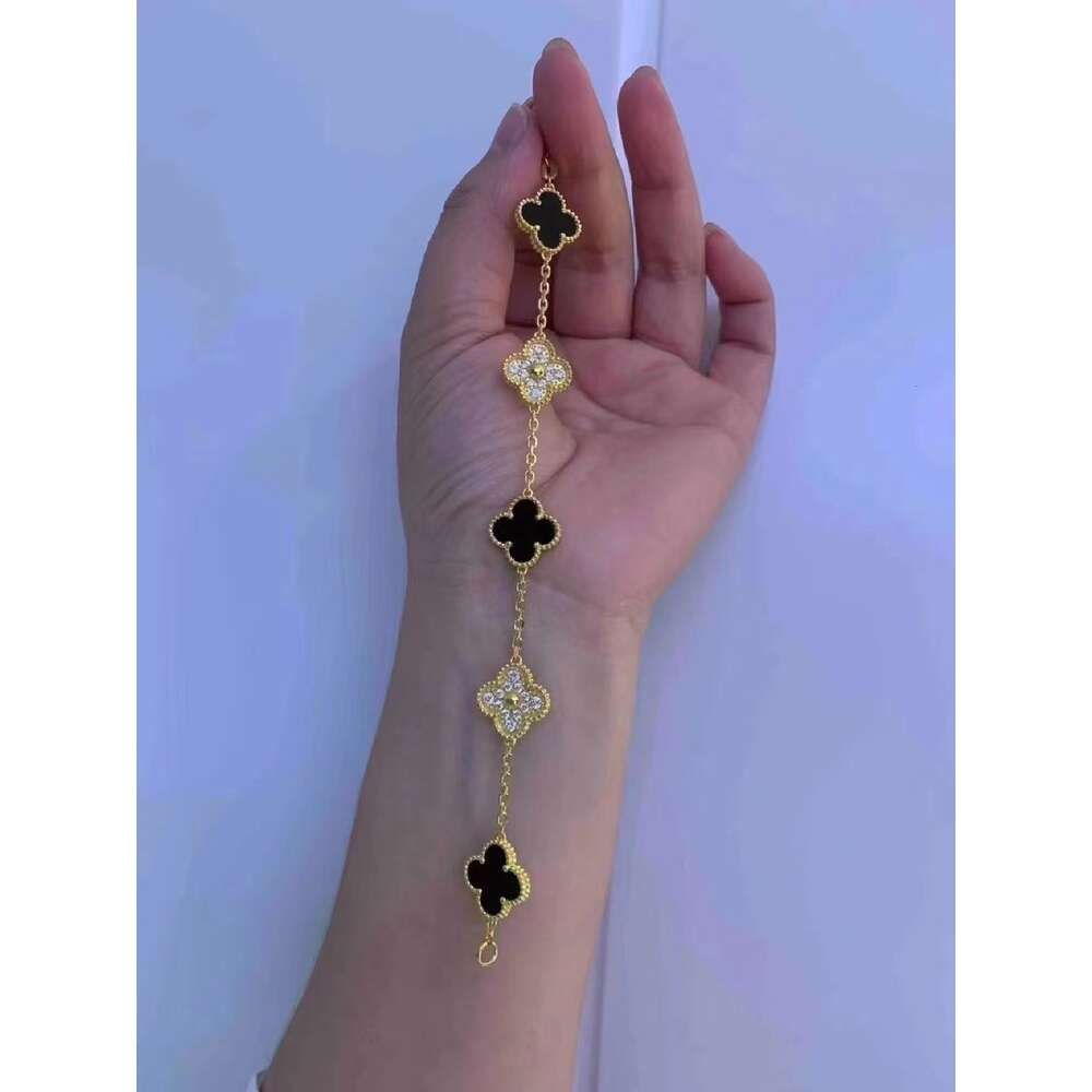 Yellow Gold Colored-Black Agate Five F