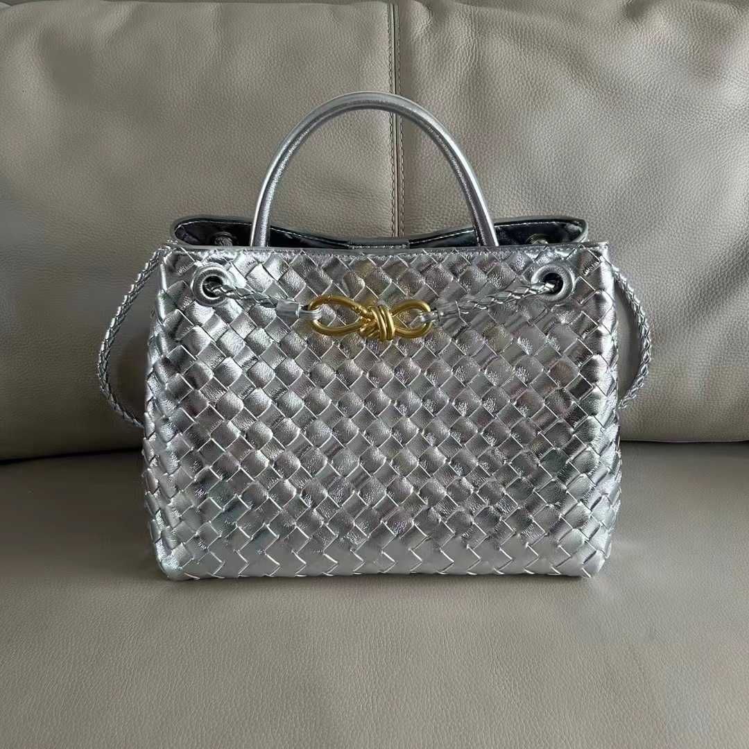 Silver  Woven Tote Bag