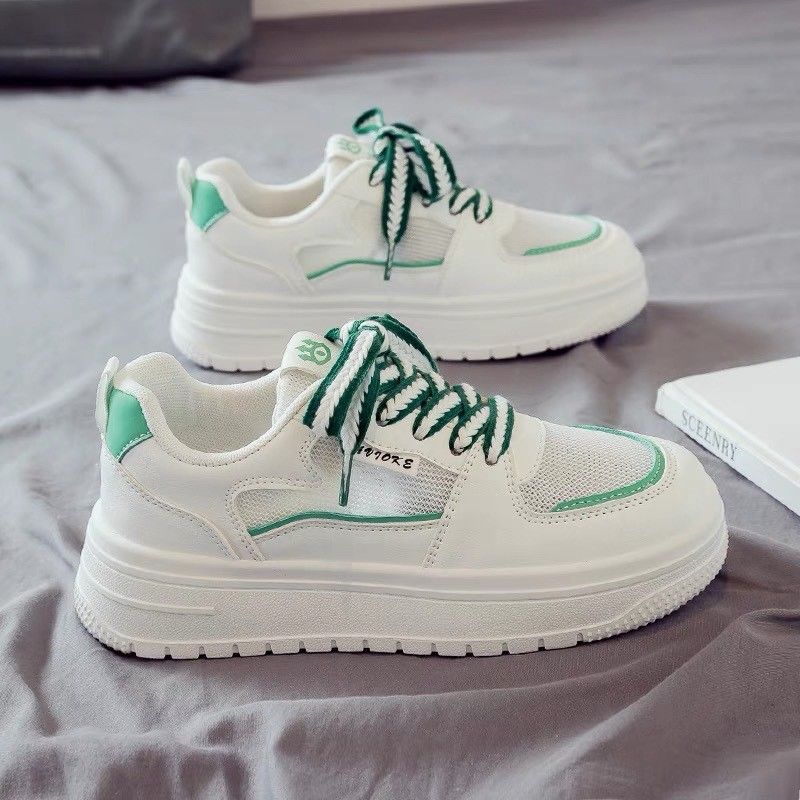 White And Greenleather And Mesh Uppers