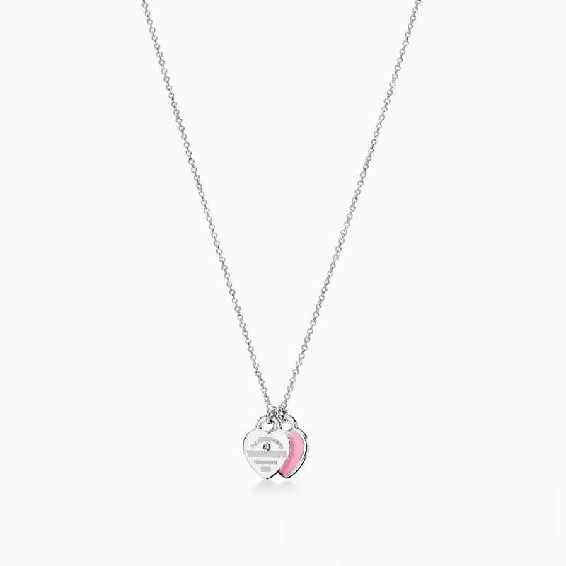 Roze dubbel hart diamant-925 zilver