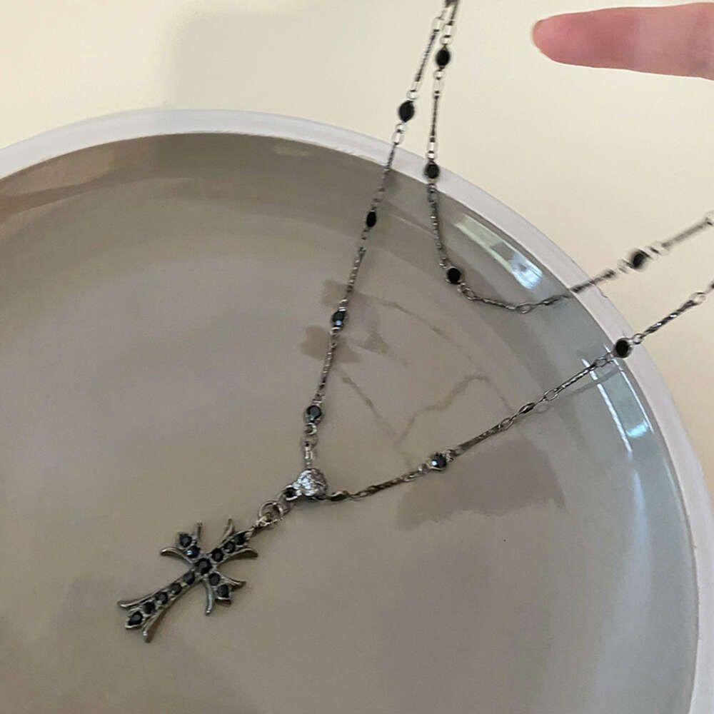 Dark Cross Beaded Necklace