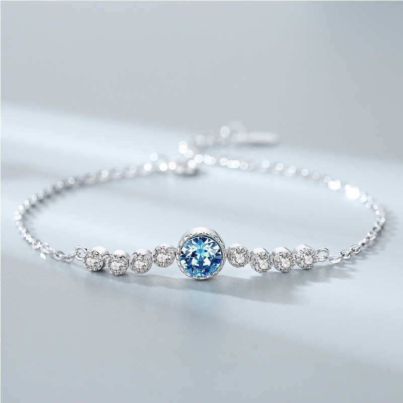 Синий кристалл браслет-925 серебристый