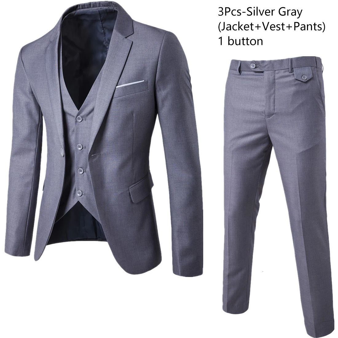 silvery 3-piece suit