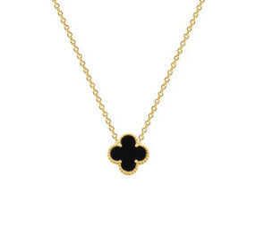 Collier noir à fleur unique-18 carats