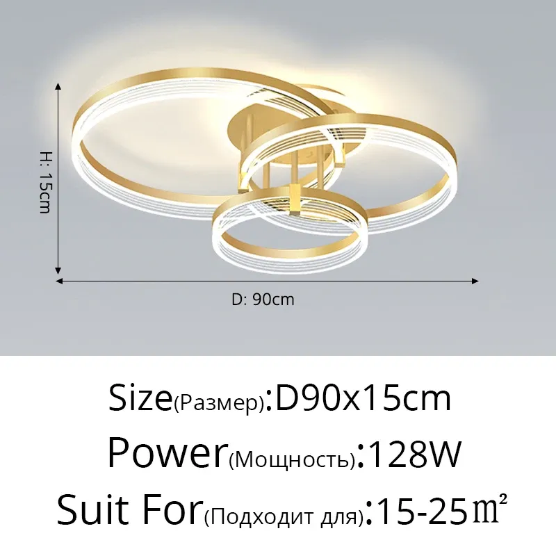 3 Cores sem controle remoto Ouro D90x15cm 128W