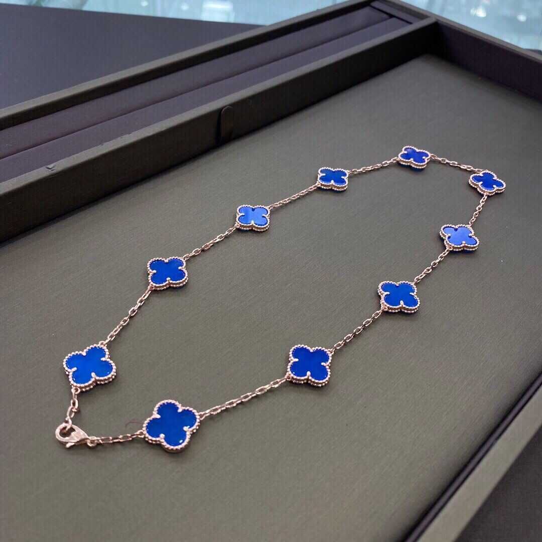 10 Flower Rose Gold Necklace Sapphire