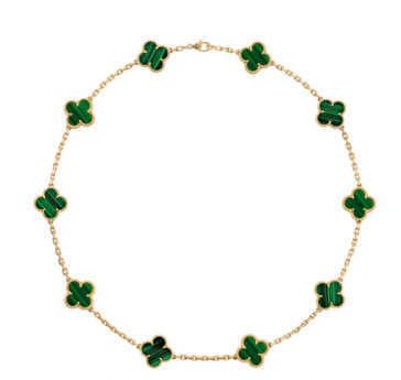 Ketting met 10 bloemen groen-18k