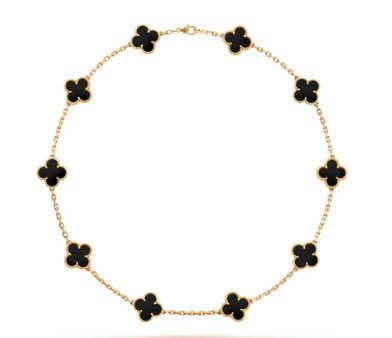 Ketting met 10 bloemen zwart-18k