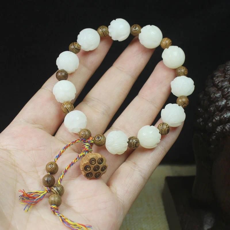 12mm White Jade Lotu