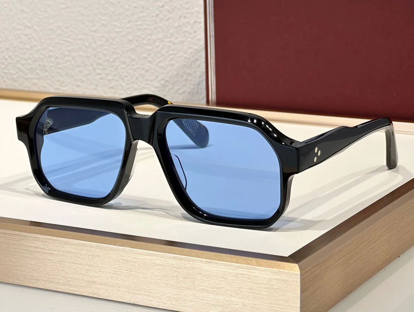 black frame blue lens