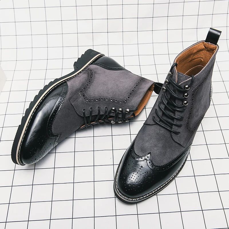 Men Dress Classic Brogue Wingtip Lace Up High Ankle Business Boots 240828_voghion.com