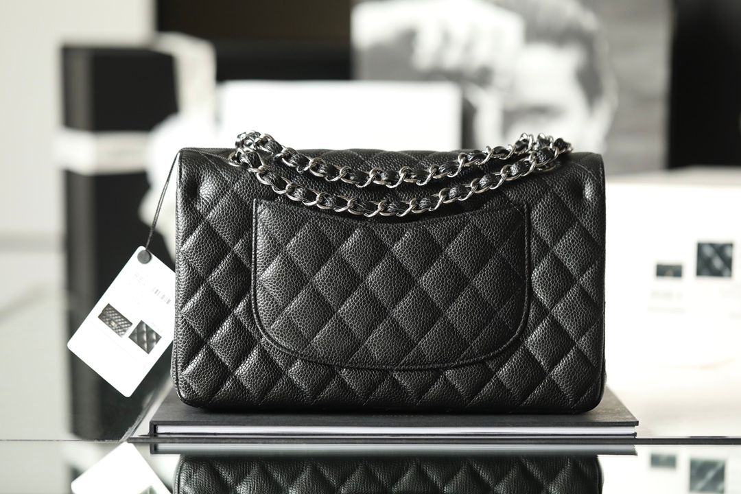 Black-calfskin caviar-silver hardware