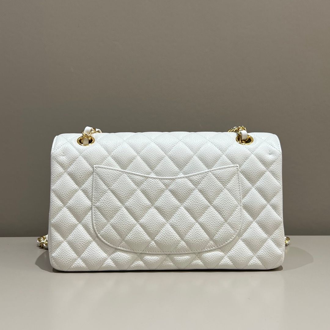 White-calfskin caviar-golden hardware