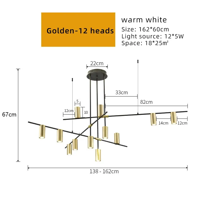 Warm Light 3000K 12 heads Gold Shade