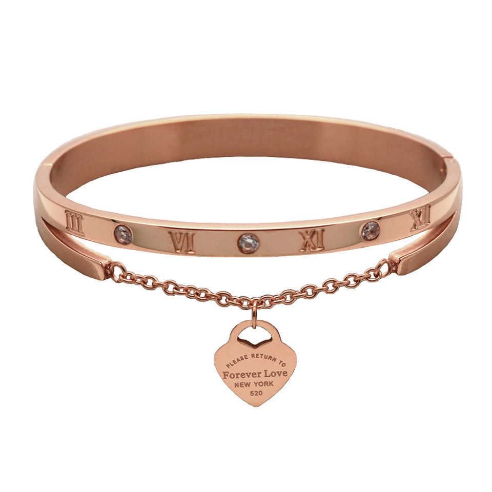 Bracelet Suspendu Coeur Romain Or Rose