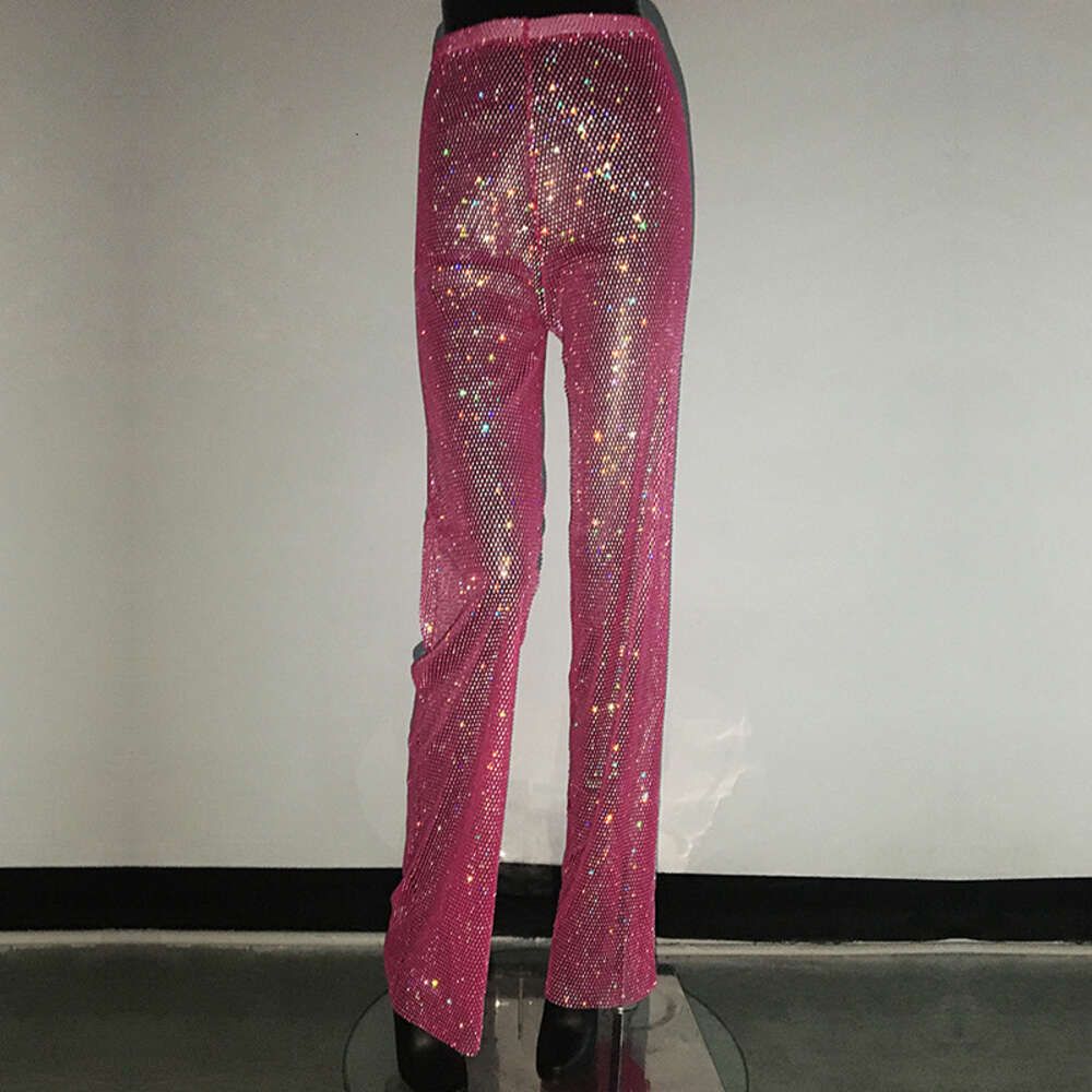 Pantaloni con diamanti rosa rossa e bianca