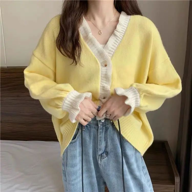 yellow cardigan