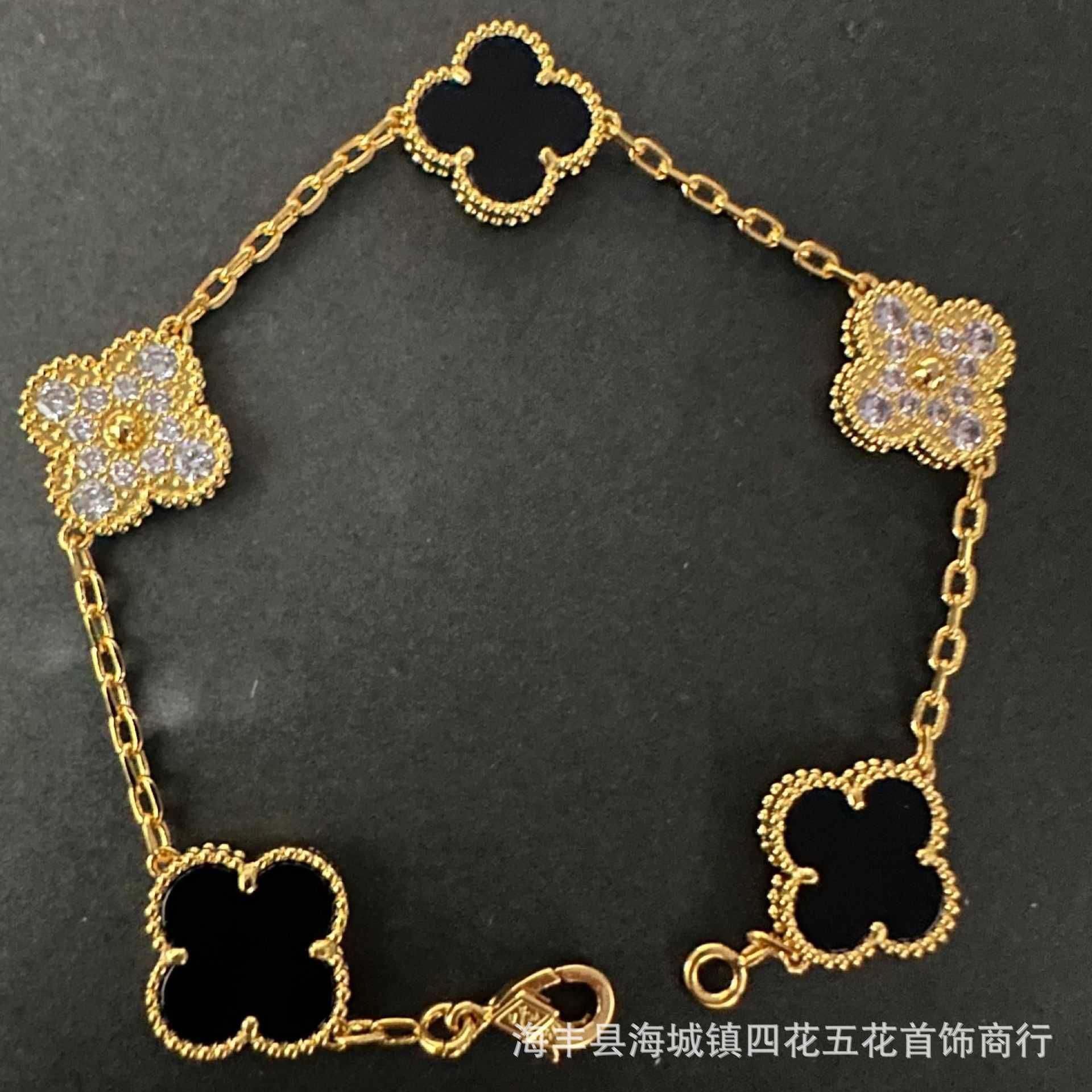 Gold Black Agate Diamond Five Flower B