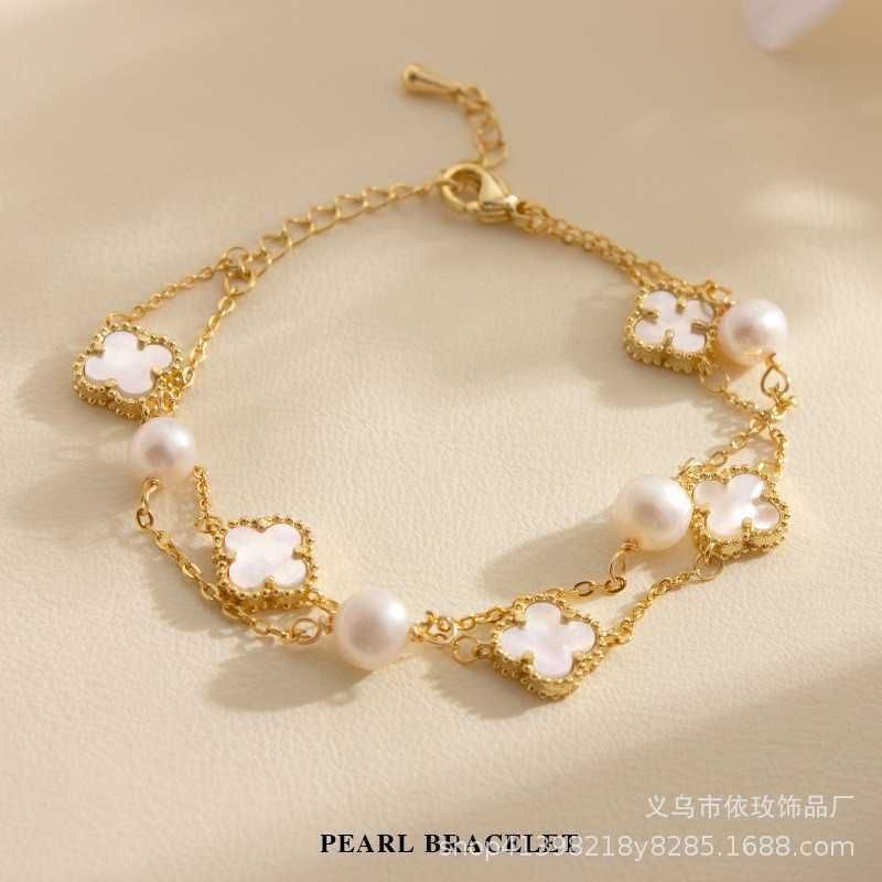 Bracelet Trèfle - Perle+coquillage Double L