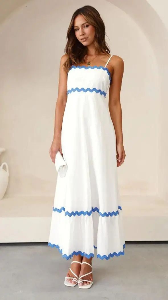 Blauwe en witte jurk