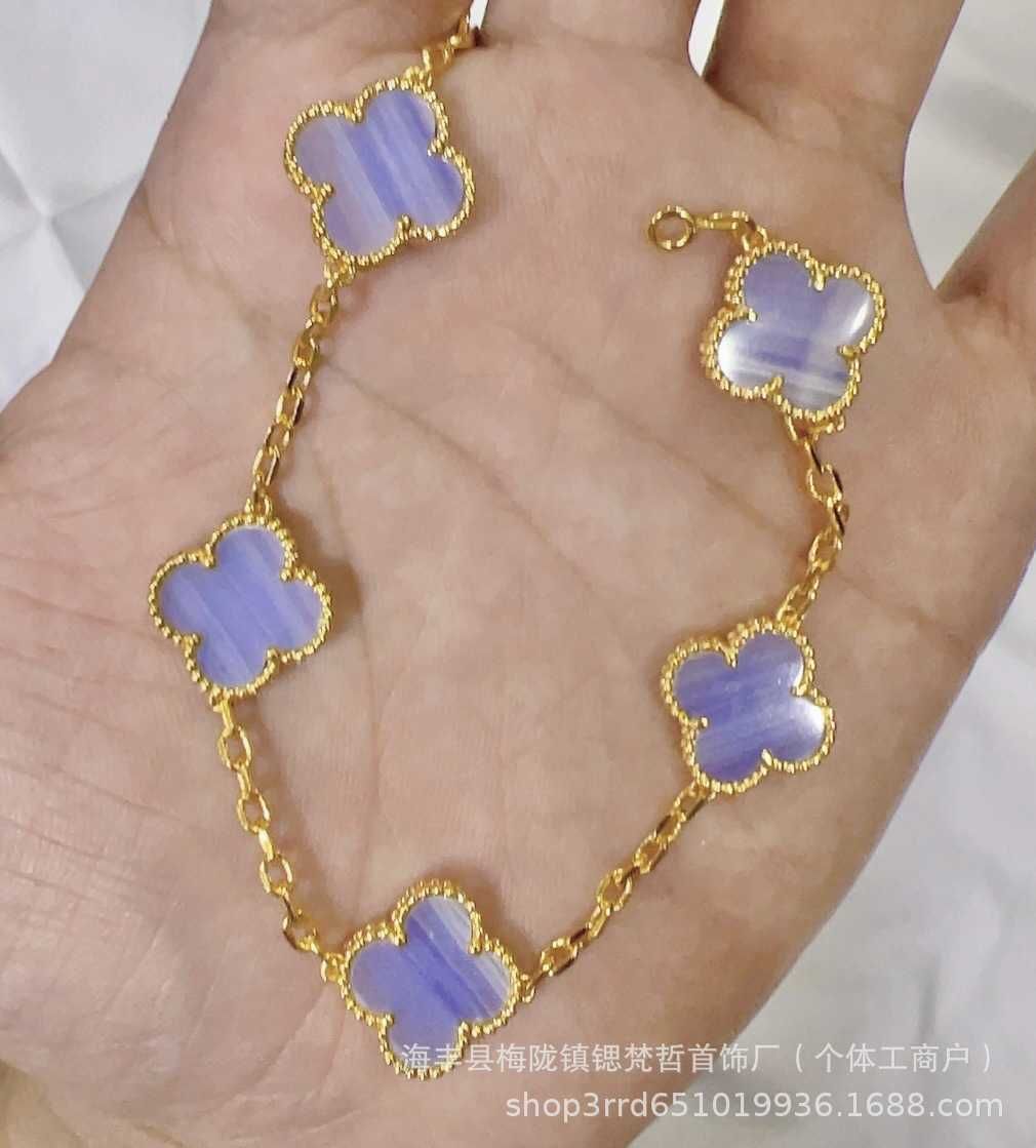 Gold Purple Chalcedony Five Flower Bra
