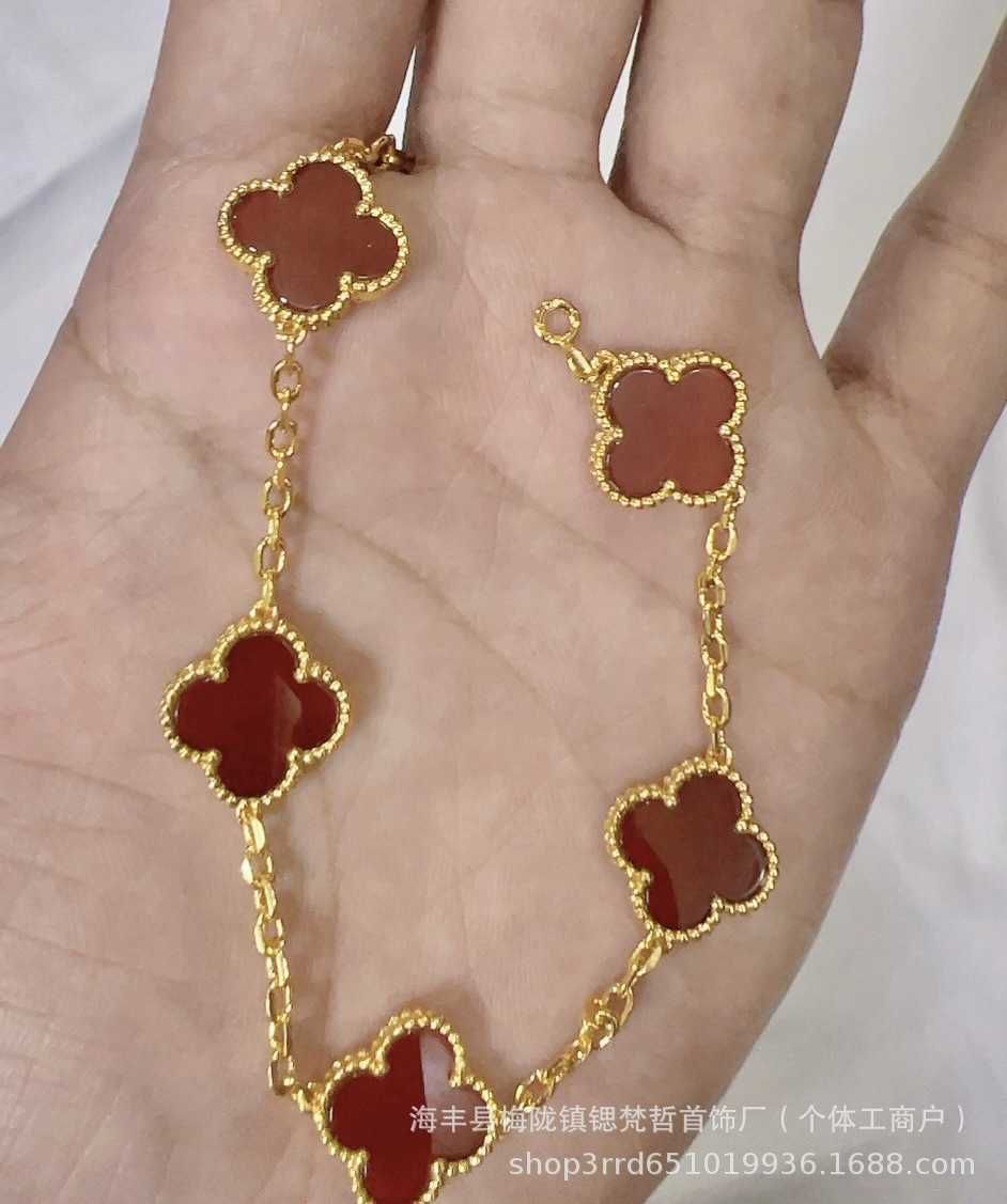 Gold Red Agate Five Flower Bracelet