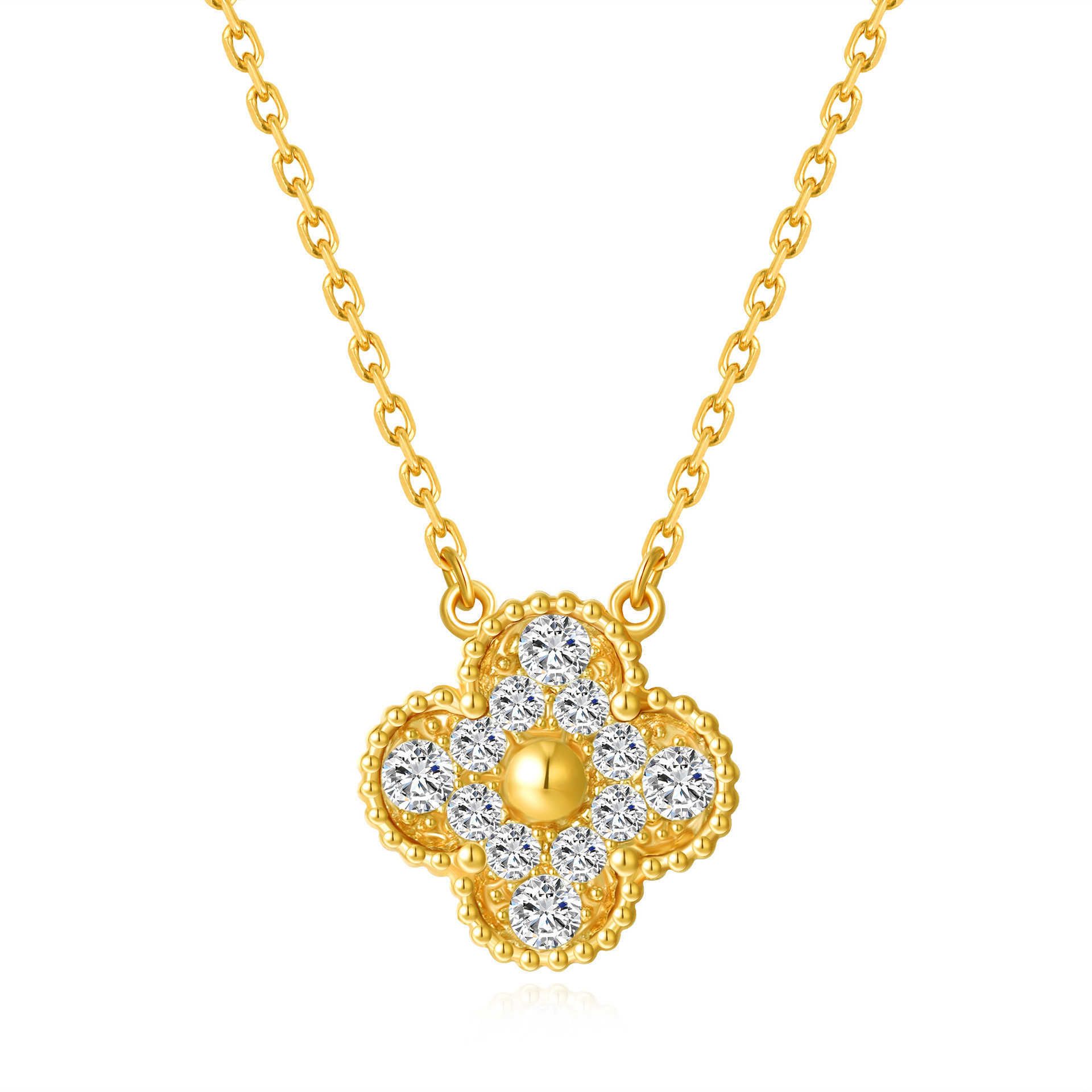 Full Diamond Four Leaf Grass Gold-925