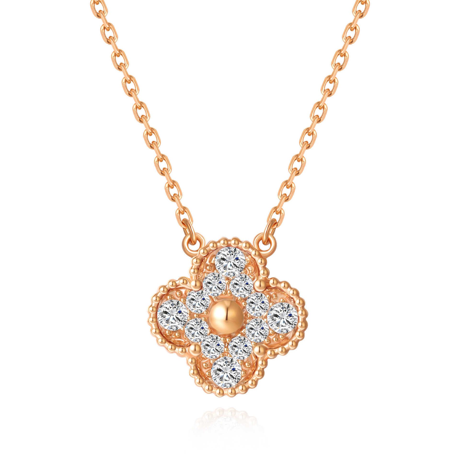 Full Diamond Four Leaf Grass Rose Gold