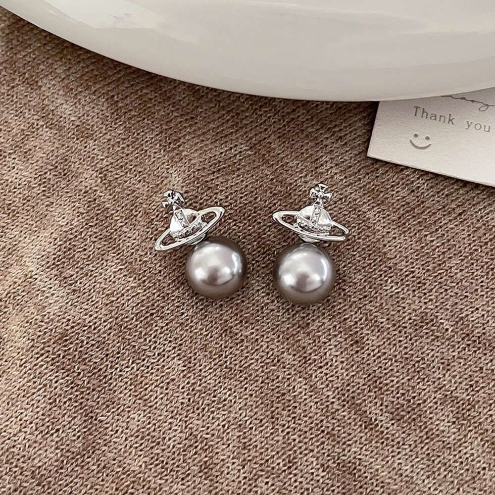 Grey Pearl Planet Earrings