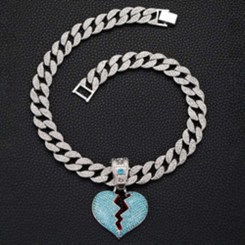 Blue-Hip Hop Rhinestone Heart Endant