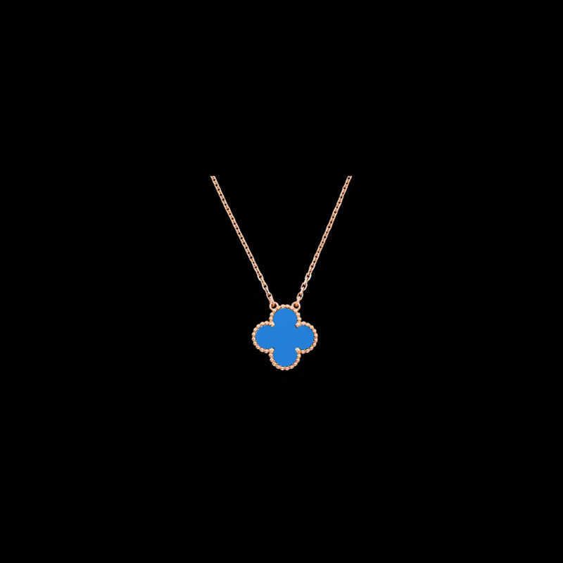 Vier bloem ketting roségoud blauw ag