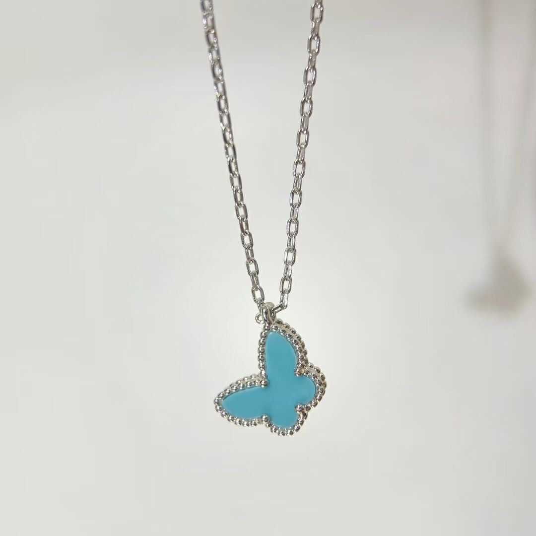 Platinum Blue Butterfly Necklace