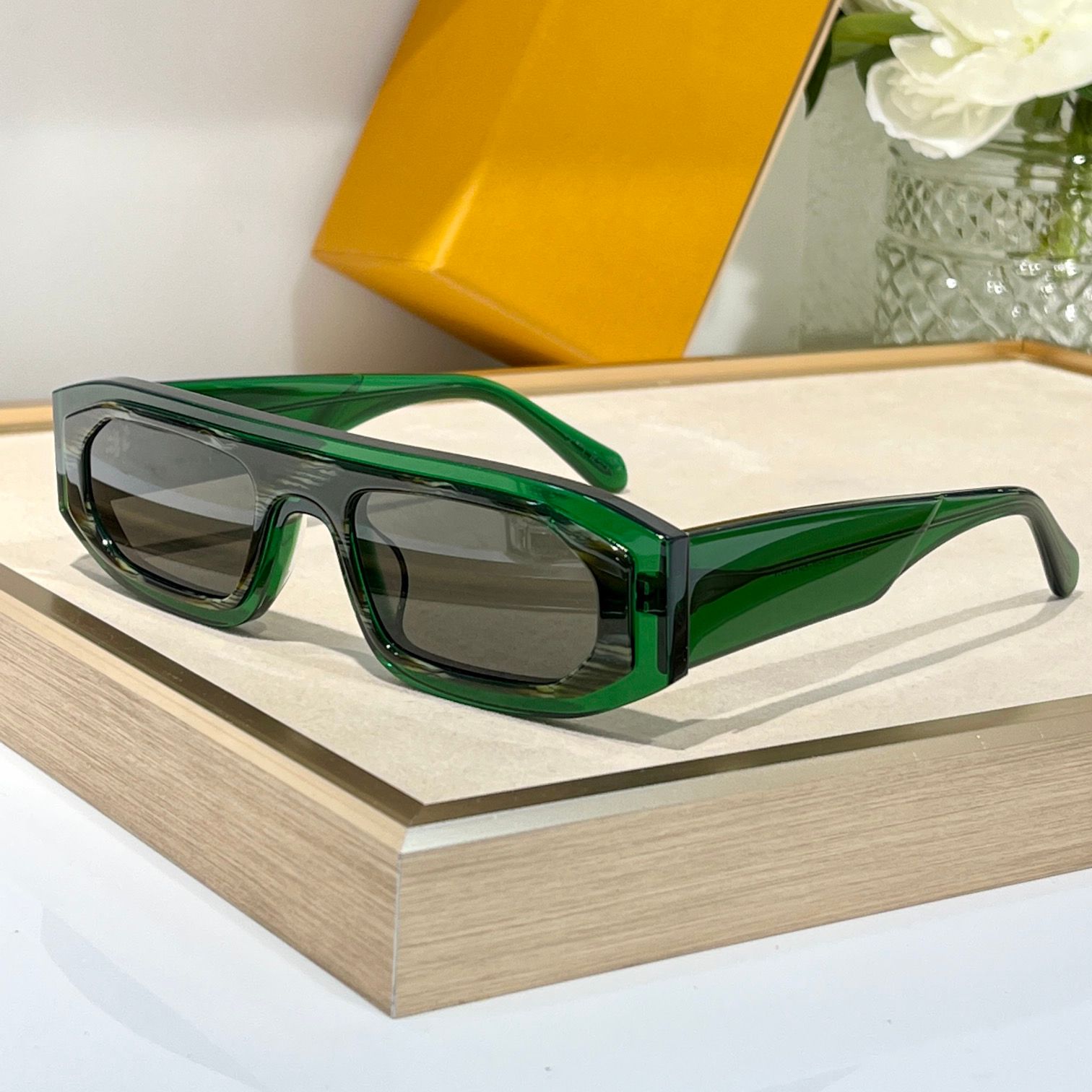 clear green frame grey lens