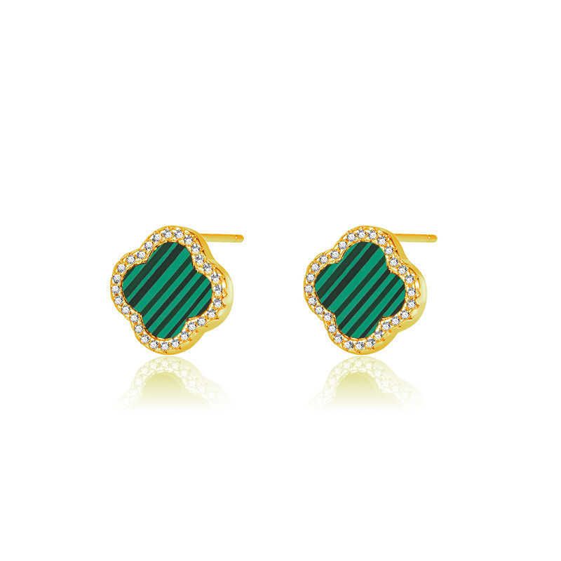 Boucles d'oreilles Malachite dorées-Argent 925