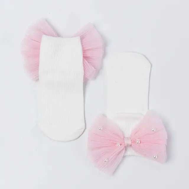 White Pink Bead Bow