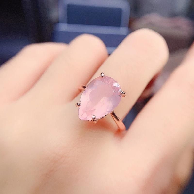 Rose Quartz Ring Roes Gold Color