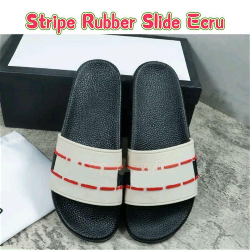 6 Stripe Rubber Slide Ecru